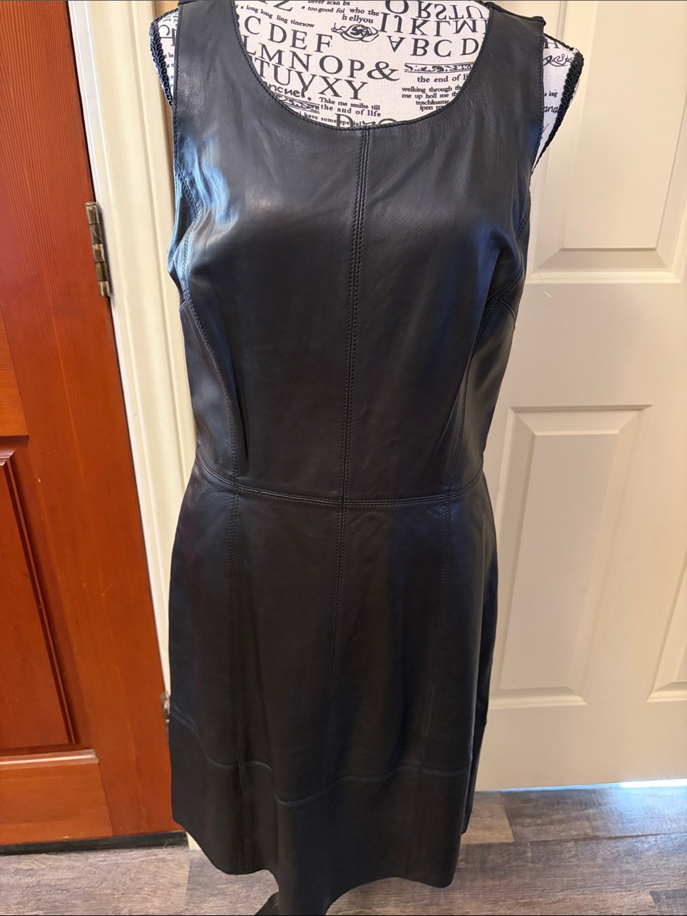 Halogen Black Leather mid shift Dress falls to the knee light leather, so soft!